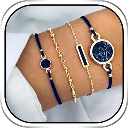 Edary 4 Stück Kristall Armband Schwarz Kristall Armband mit Anhänger Kristall Perlen für Frauen Mädchen, One Size, Kristall