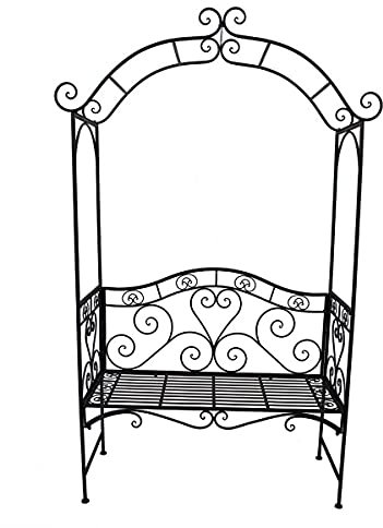 Banc de jardin en métal avec arche de roses - 200 x 124 x 48 cm - Décoration de roses 2 places