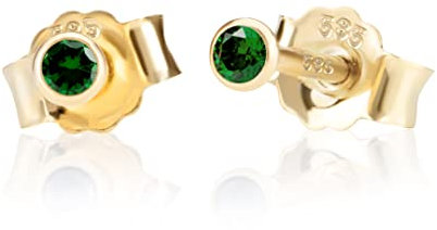 NKlaus Paar 2,5mm 585 Gelb Gold 14 Karat Ohrstecker Kristall Zirkonia Smaragd Butterfly Verschluss Damen Mädchen 11006