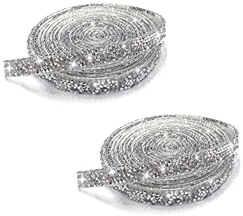 2 Rollen 3 Yards Harz Strass Band Silber Strass Selbstklebend Diamant Kristall Band für DIY Hochzeitskleid Gürtel Rock Kuchen Vase Urlaub Party Handyhülle Dekoration