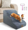 Dog Stairs 3 Steps for Small Dogs Cats Grey, Dog Steps Pet Ramp Ladder for Sofa Bed Non-Slip Foam with Removable Washable Cover, Send Lint Sticky Roller Set