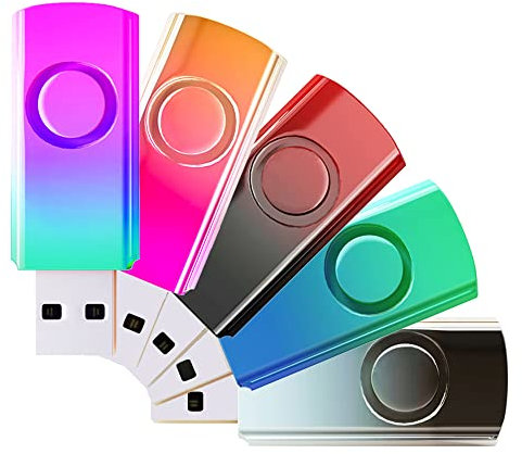 Lot de 5 clés USB 2 Go de couleur dégradée - Clé USB 2.0 - Design pivotant en vrac - Pour stockage de données