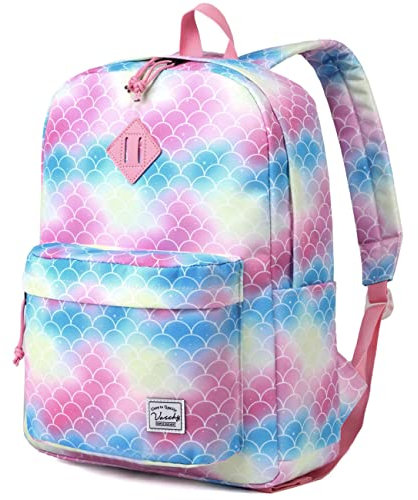 VASCHY Schulrucksack, Wasserabweisender Leicht Rucksack Herren Schultasche für Hochschule Teenager Mädchen Jungen Casual Daypack Farbige Fischschuppen
