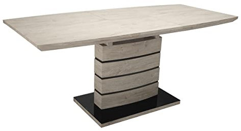 Meubletmoi - Mesa de comedor extensible (140/180 cm, madera, roble claro, ceniza, con pie grueso, diseño de cristal templado, 6 a 8 comensales - Leandre