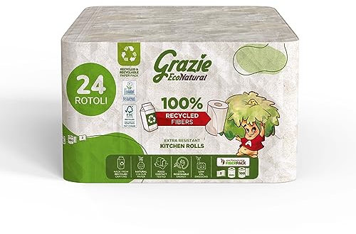 Grazie Natural, Lot de 12 rouleaux de papier toilette Maxi Ecol FSC - Testé dermatologiquement - 100% écologique - Fabriqué en Italie