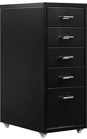 HollyHOME Mobiler Aktenschrank mit 5 Schubladen, rollender Akten-Organizer, Metall-Aufbewahrungsschrank mit Rollen für Zuhause, rollender Büro-Aktenschrank mit Rädern Schule, schwarz