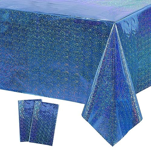 2PCS Tischdecke Geburtstag,Blau Party Tischtuch Wasserdicht Plastik Bierbank Tischdecke Folientischdecke Kindergeburtstag Dekorationen 137 x 274cm