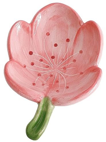 Keramische Seifenschale für Badezimmer, Bar Seifenhalter mit ablauf, Selbst-Draining Seifenschale, Blume geformte Seifenbehälter, Nette Seifenspeicher, Keramik Schmuck Tablett, Tulpe, rosa