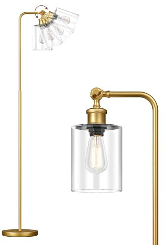 EDISHINE Industrial Floor Lamp, 63 Modern Standing Lamp with Glass Shade, LED Floor Lamp for Living Room Bedroom, Adjustable Shade, Bulb Included, E27 Socket, Gold