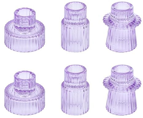 HofferRuffer Lot de 6 bougeoirs votifs en Verre pour Bougies Coniques/piliers/Bougies Chauffe-Plat, bougeoirs pour Centre de Table, Mariage, Anniversaire, Cadeaux (Violet)