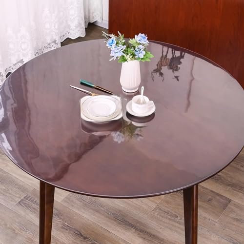 Geovne Nappe Transparente Écologique,Nappe Imperméable/Résistant à l'huile,Film de Protection pour Table en PVC,Nappe de Table Ronde,pour Bureau et Ordinateur,1mm d'Épaisseur (Dia.140cm/55in)