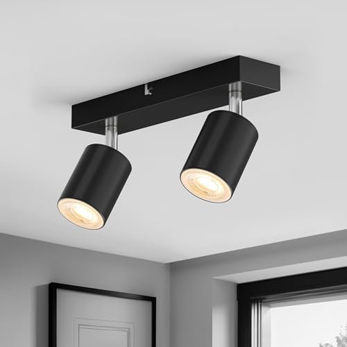 wowatt Deckenstrahler 2 Flammig GU10, Drehbar Strahler Deckenleuchte Schwarz, Deckenspot Schwenkbar Deckenlampe LED, Spot Lampe Decke für Küche, Schlafzimmer, Wohnzimmer, Flur, Ohne Leuchtmittel