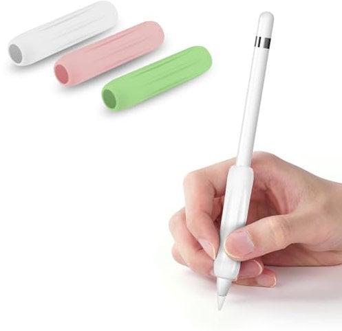 flintronic 3PCS Silicone Apple Pencil Grip, Compatible with 1st and 2nd Generation, Ergonomic Design Protective Case for iPad Stylus Pen (White & Pink & Green)