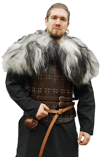 Battle-Merchant Wikinger Schulterfell | Gemütliches Mittelalter Fell, Lammfell, echt Naturfell, Tierfell, Damen & Herren, LARP & Fantasy Cosplay