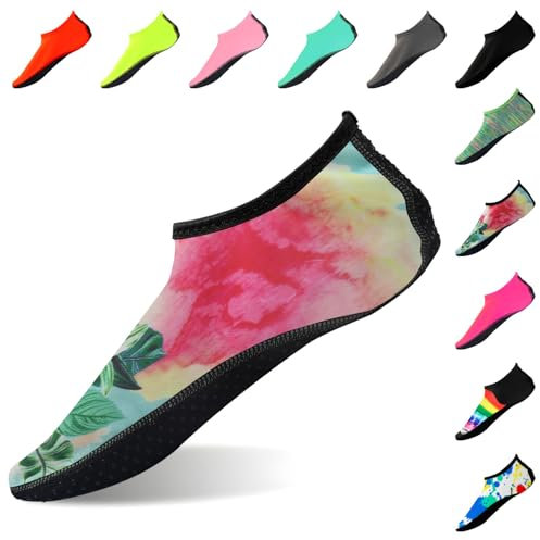 FANWINKJ Wassersocken, Yoga-Socken, rutschfest, atmungsaktiv und stilvoll, Wassersocken für Strand, Sport, Surfen und Schwimmen, für Damen und Herren, Flamingos, 35.5/36 EU