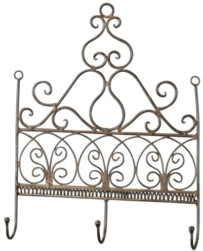 Perchero de pared rústico con 3 ganchos, estante de hierro vintage de estilo rústico en aspecto oxidado, decorativo para cocina, baño, pasillo, salón y más, 38 cm, ideal para guardar accesorios