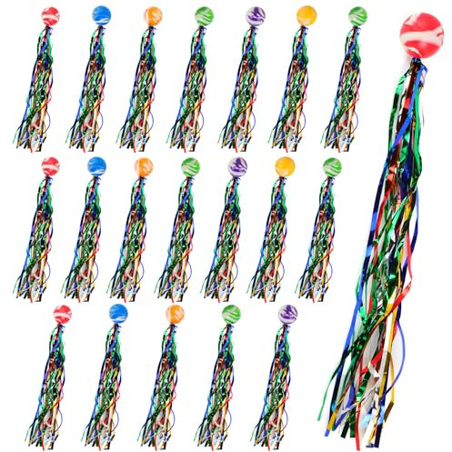 Paquete de 20 pelotas saltarinas para niños con cola colorida, ideales como regalos de cumpleaños y perfectas para juegos de fiesta.