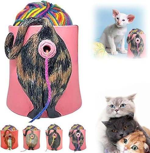 Malloy Cat Yarn Bowl,Yarn Bowls for Crocheting Knitting Cat Butt Yarn Bowls with Holes,Funny Cat Butt Yarn Bowls,2025 New Cat Butt Yarn Bowl for Crocheting,Cat Butt Yarn Holder (Black-Orange)