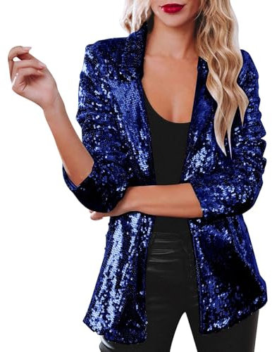 Jacke Pailletten Damen Glitzer Anzug Damen Pailletten Karneval Blazer - Mit Langarm Bomberjacke Slim Fit Jacke Kurze Kurz Mäntel Party Club Metallic Sequin