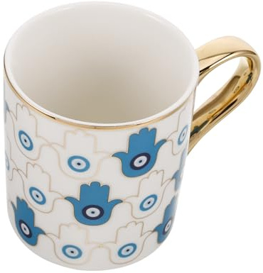Warmhm Keramische Kaffeetasse mit Nazar-motiv Tasse aus Porzellan für Kaffee oder Milch Becher mit Türkischem Auge-design für Frühstück und Kaffeegenuss
