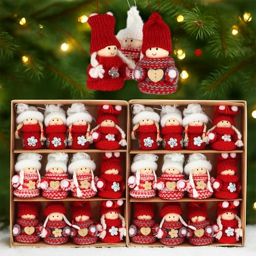 CREOLOGIC 24 Stück Nordischer Wichtel Dekoanhänger Weihnachtsdeko Wichtel Kleiner Wichtel mit Strickmütze Wichtelanhänger Dekofiguren Weihnachtszwerg(24 Mini Wichtel rot)