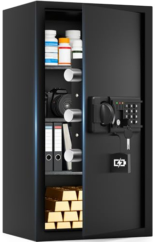 85L Extra Großer Safe Tresor für Zuhause, Sicherheitstresor mit Digitalem Zahlenschloss & Schlüssel, Sensor-Licht und 3 Abnehmbares Regale, Heimsafeschrank für Geld, Dokument, Medizin
