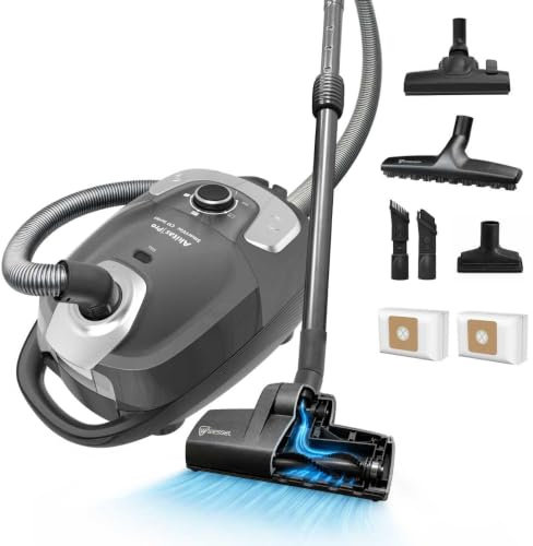 Akitas C11WT Aspirateur avec Sac 900W 3.5L, Turbo Wessel Poils | Brosse Turbo Allemande Wessel pour Poils d'animaux, Brosse en crin de cheval, 10m rayon, filtre HEPA, asp. régl., sols/moq.
