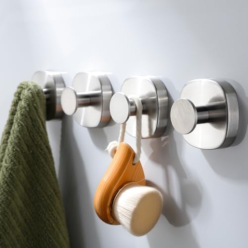 RUICER Suction Cup Hooks 4 Pack, Stainless Steel Hooks for Towels/Robes/Coat/Wreath/Key, No Drill Reusable(Silver)