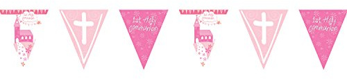 Amscan 9901877 4 m Erstkommunion-Wimpelbanner, rosa Hologrammfolie