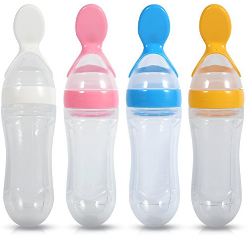 1 Unid 90 ml Cuchara de Silicona para Bebé Niño Botella de Alimentación con Alimento Fresco Apriete Caliente Socialme-eu(Amarillo)
