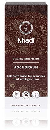 KHADI Haarfärbepulver, Aschbraun, 100% natürlich, für alle Haartypen, kräftig und nährend, BDIH-zertifiziert, vegan, 100 g