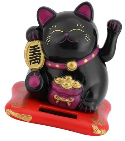 Garosa Glückskatze Winkekatze Japanisch Maneki Neko Fortune Reichtum Solar Powered Haus Auto Büro Dekoration(Schwarz)