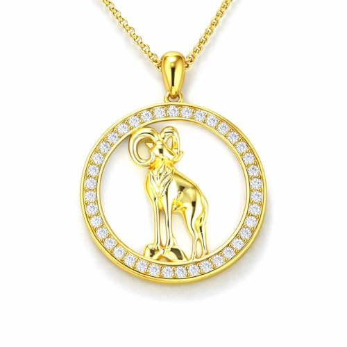 PAVELS Eclipse Kollektion Sternzeichen Halskette Gold – 12 Tierkreiszeichen Konstellation Anhänger mit funkelnden Details – Astrologie Schmuck Geschenk für Damen (Widder)