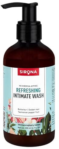 Sirona Natural Feminine Intimate Wash | pH Balanced with Tasmanian Pepper Fruit & Golden Root | No Chemicals, No Irritation | Reduces Odour & Itching | 200ml