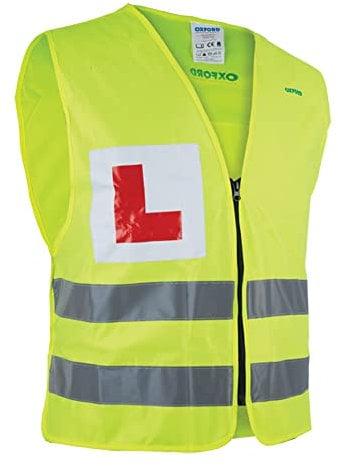 Oxford Bright Vest L (XL/2XL) High Viz Zipped Vest With L Plate (Learner Plate, Yellow)