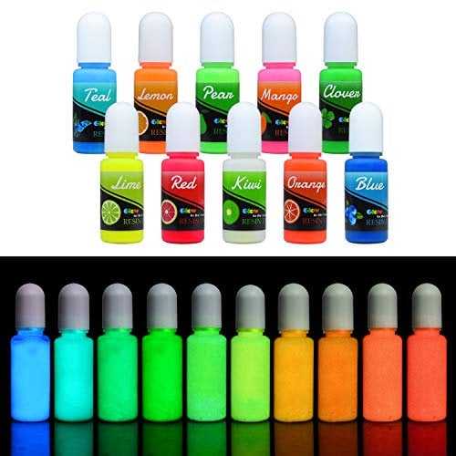 Leuchtender Epoxidharz Farbe, UV harz Farben - Selbstleuchtend Im Dunkeln Flüssiger Transparenter Epoxid UV Harz Farbstoff für DIY Schmuckherstellung - UV Harz Farbpigment für Kunsthandwerk - je 10ml