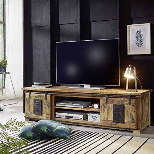 Möbel Akut Lowboard Mangoholz lackiert Eisen rustikal TV-Board 2 Rolltüren 180 cm Gingo