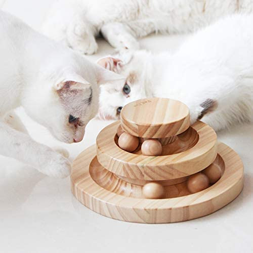 Tarnel Interaktives Katzenspielzeug aus Holz zweilagig drehbar Smart Track Ball Schaukelrolle Geschenke Turntable für Katzen