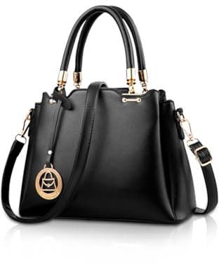 NICOLE & DORIS Damen Mode Handtasche Damen Klein Kunstleder Tasche, Umhängetasche mit Abnehmbarer Schultergurt Schwarz