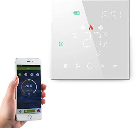 Qiumi Termostato Inteligente WiFi Aire Acondicionado Controlador de Temperatura con Pantalla LCD de 4 Tubos,Funciona con Alexa Google Home,La luz de Matriz LED Protege Sus Ojos, 95~240V AC