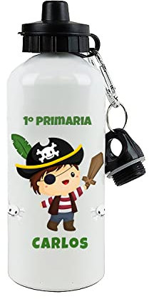 SAQUITOMAGICO Bidón Infantil Personalizado con Nombre – Cantimplora de Aluminio Libre de BPA, 400ml o 600ml – Botella Hermética con 2 Tapones – Regalo Original para Niños, Colegio o Excursiones