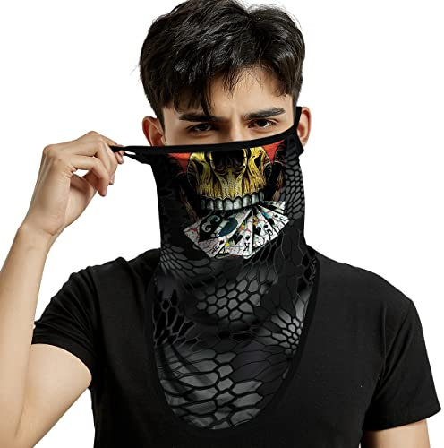 ShopINess Schlauchschal Totenkopf mit Ohrenschlaufen Unisex – Motorrad Bandana und Gesichtsmaske, Skull Maske für Halloween, Ski, Snowboard, Radfahren und Outdoor Sport (Karten)
