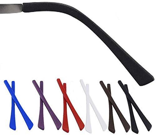 YieJoya Punte per occhiali, 6 paia di calze per orecchie antiscivolo in silicone, punte di ricambio morbide per gambe sottili di occhiali da sole in metallo (6 colori)