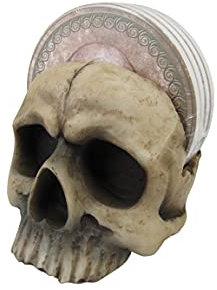 DWK Lot de 4 sous-verres décoratifs en forme de tête de mort avec support - Accessoires de cuisine gothiques et décoration de bar - 12,7 cm