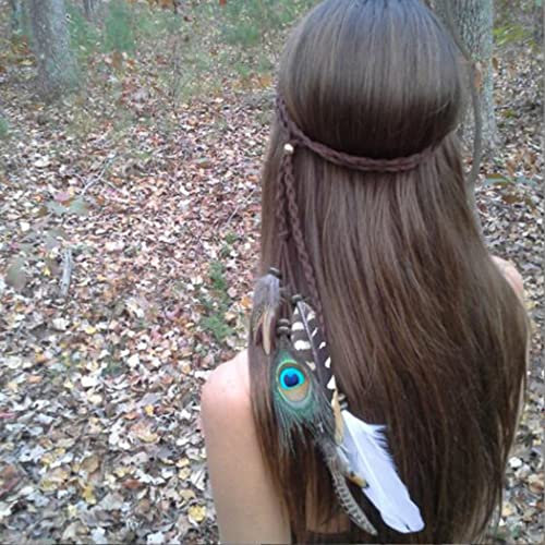 Yean Boho Feder Stirnband Indisch Zigeuner Hippie Kopfschmuck Pfau Kopfstück Haarschmuck