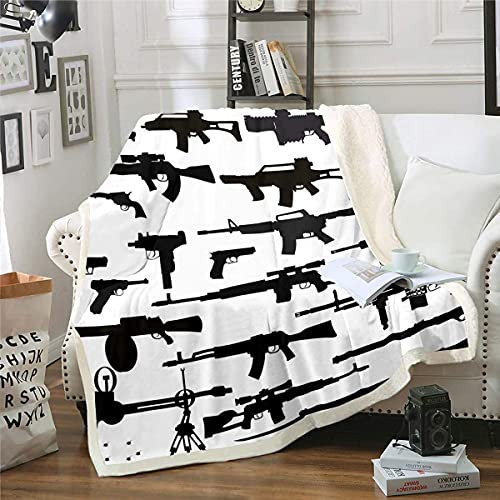 Feelyou Waffen-Fleece-Überwurfdecke, Kriminalgewehr, Sherpa-Decke für Kinder, Jungen, Teenager, weicher Plüsch, flauschige Decke für Sofa, Bett, Couch, 101,6 x 127 cm