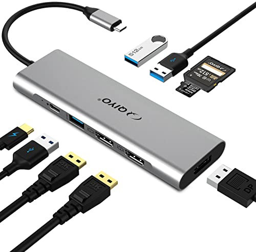 Docking Station, hub USB C, docking station per MacBook USB C con doppia HDMI 4K, DisplayPort, 95W PD, 3 porte USB 3.0 e lettore di schede SD/TF per MacBook Pro Air