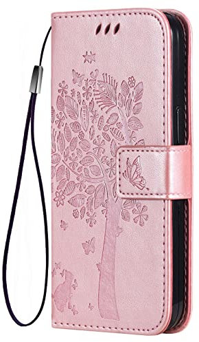 PEIYE Leder Folio Hülle für Vivo Y52 5G / Vivo Y72 5G, Flip Handyhülle, Hochwertige Lederhülle Mit Kartenfächern Und Horizontale Standfunktion -Roségold