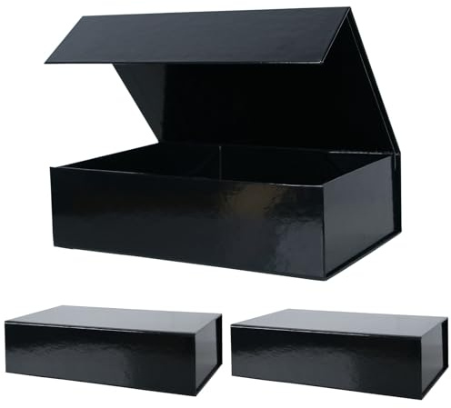Aimyoo, 3er-Set schwarze zusammenklappbare Geschenkboxen mit magnetischem Deckelverschluss, 35 x 23 x 11 cm, große rechteckige Box für Geschenke