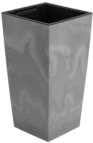 Pot de Fleurs 35 l avec Insert 14 l Aspect béton H 550 mm Pot de Fleurs carré en Plastique béton Structure béton Gris pour intérieur/extérieur Jardin, Patio, Salon, terrasse